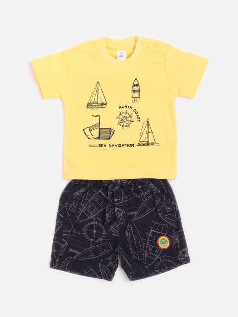 

TOFFY HOUSE Boys Yellow & Black Printed T-shirt with Shorts