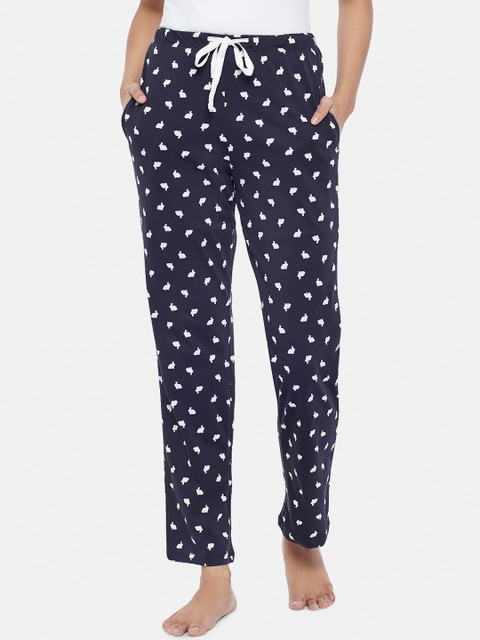 

Dreamz by Pantaloons Women Navy Blue & White Printed Cotton Lounge Pants