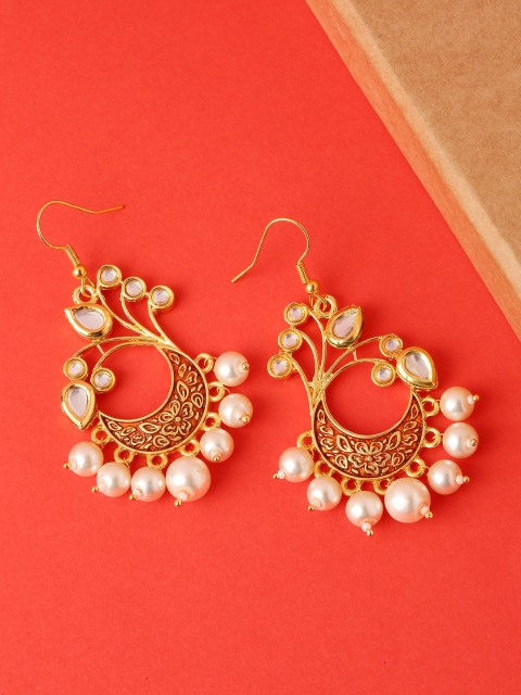 

OOMPH Gold-Toned & White Contemporary Drop Earrings