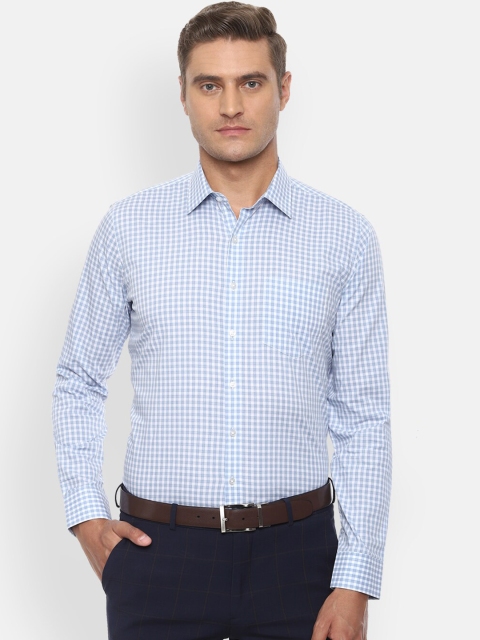 

Van Heusen Men White & Blue Slim Fit Checked Formal Cotton Shirt