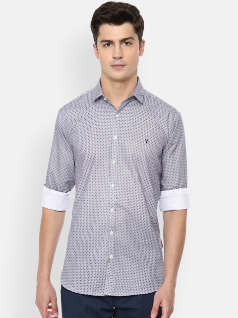 

V Dot Men Grey & Navy Blue Slim Fit Printed Cotton Casual Shirt