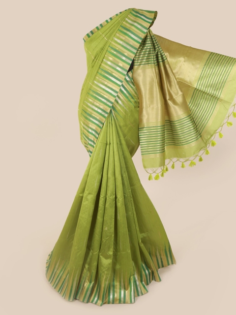 

Pothys Green & Gold-Toned Art Silk Solid Tussar Saree