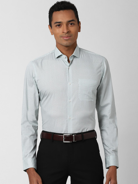 

Peter England Men Green & White Slim Fit Printed Cotton Formal Shirt