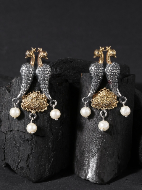 

OOMPH Silver-Toned Contemporary Drop Earrings