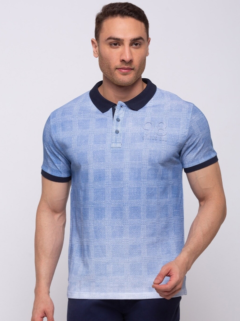 

Status Quo Men Blue Checked Polo Collar T-shirt