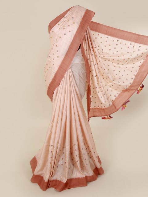 

Pothys Peach-Coloured Woven Design Jute Silk Saree