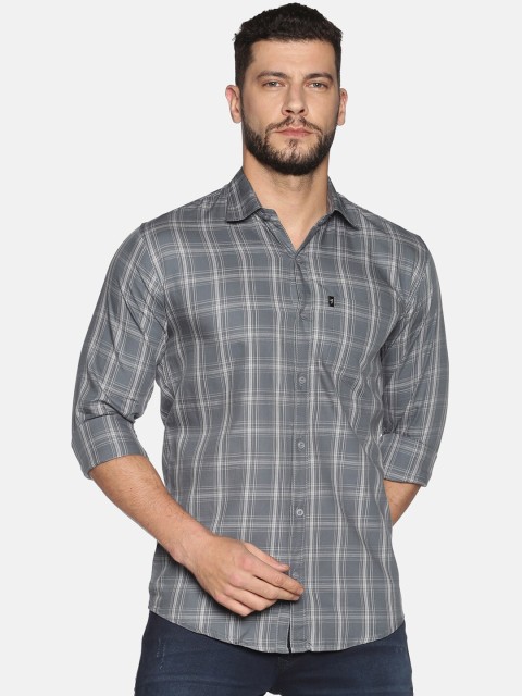 

LEVIZO Men Grey & Off-White Regular Fit Checked Casual Shirt