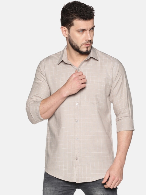 

LEVIZO Men Tan Regular Fit Checked Casual Shirt