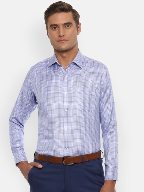 

Van Heusen Men White & Blue Regular Fit Checked Formal Cotton Shirt