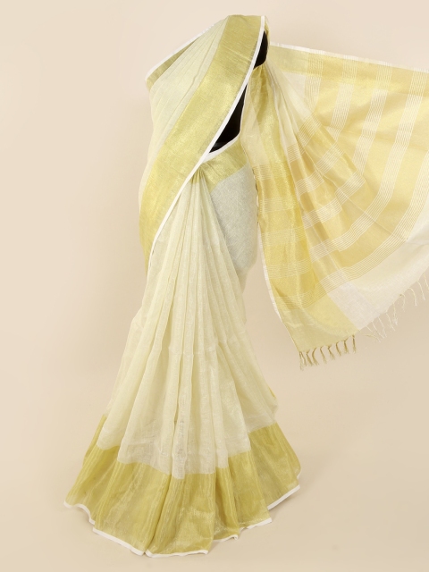 

Pothys Cream-Coloured Solid Linen Blend Saree