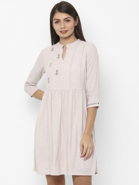 

Allen Solly Woman Women Beige Embroidered Fit and Flare Dress