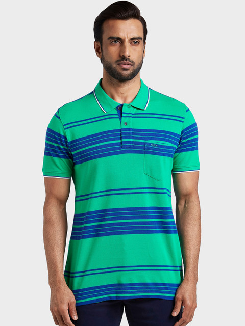 

ColorPlus Men Green & Blue Striped Polo Collar T-shirt