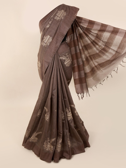 

Pothys Brown & Beige Jute Cotton Embroidered Saree