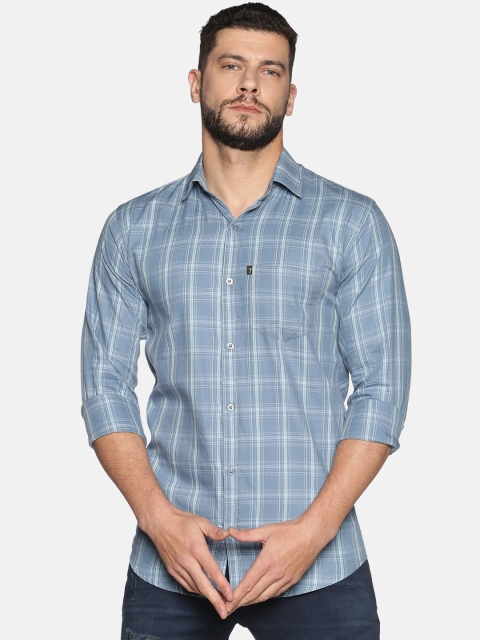

LEVIZO Men Teal Blue Regular Fit Checked Casual Shirt