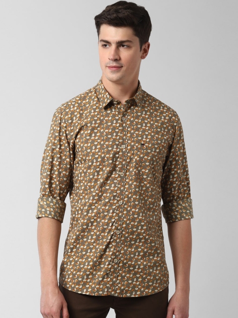 

Peter England Casuals Men Khaki & Orange Slim Fit Printed Casual Shirt
