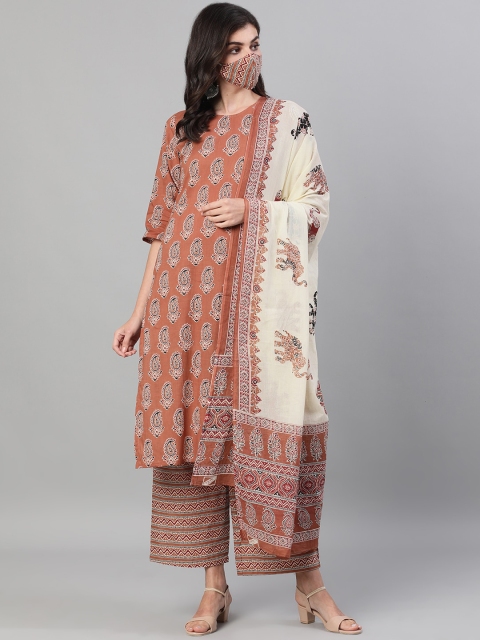 

Nayo Women Brown Black Printed Kurta with Palazzos Dupatta