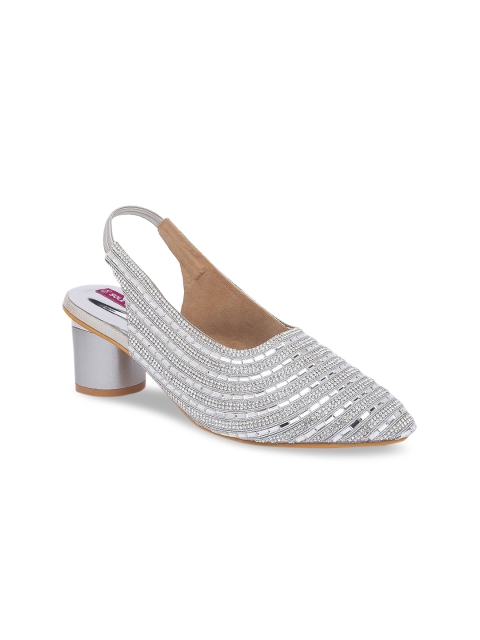 

Sole To Soul Women Silver-Toned Woven Design Mules