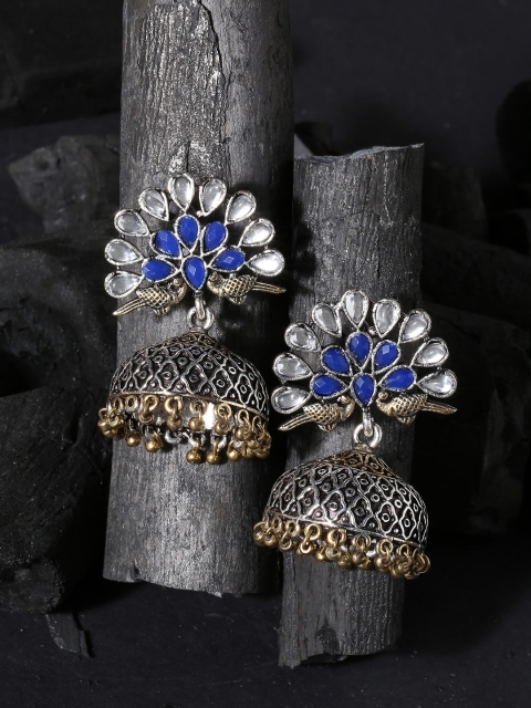 

OOMPH Silver & Gold- Toned Dome Shaped Jhumkas