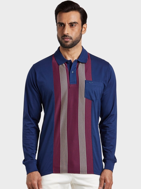 

ColorPlus Men Blue & rED Striped Polo Collar T-shirt