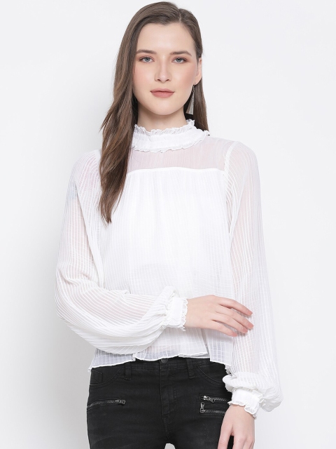 

Oxolloxo Women White Self Design Regular Top