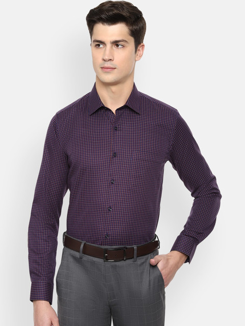 

Van Heusen Men Navy Blue & Maroon Slim Fit Checked Cotton Formal Shirt