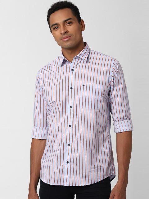 

Peter England Casuals Men Blue & Orange Slim Fit Striped Casual Shirt
