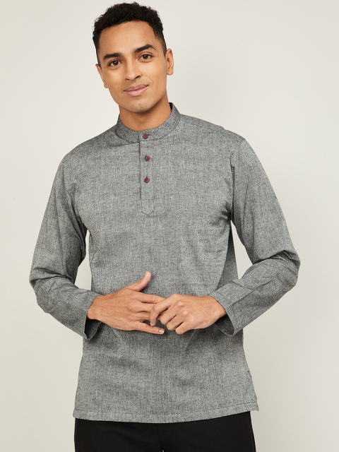 

Melange by Lifestyle Men Grey Mandarin Collar Woven Design Cotton Kurta