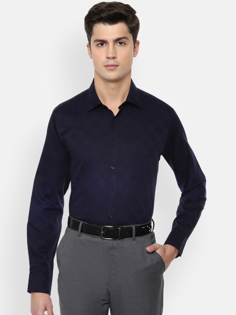 

Van Heusen Men Navy Blue Slim Fit Self Design Cotton Formal Shirt