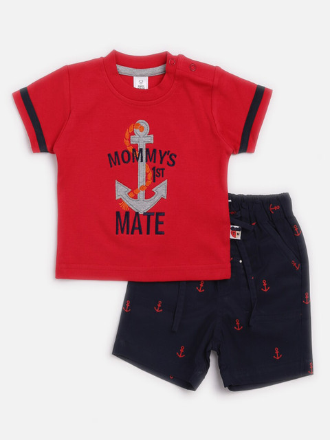 

TOFFY HOUSE Boys Red & Navy Blue Printed T-shirt with Shorts