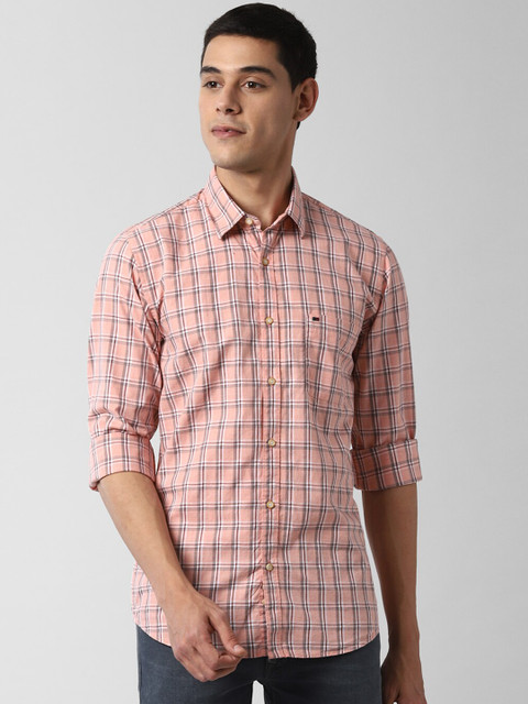 

Peter England Casuals Men Pink & Green Slim Fit Checked Casual Shirt
