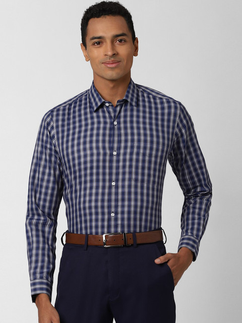 

Peter England Men Navy Blue Regular Fit Checked Casual Shirt