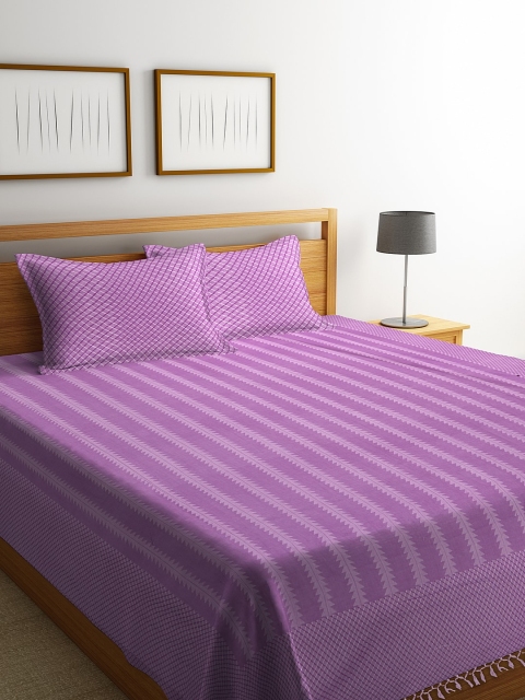 

NEUDIS Purple Hand-Woven Jacquard Double Bed Cover With 2 Pillow Covers
