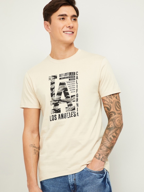 

Bossini Men Off-White Printed Round Neck T-shirt