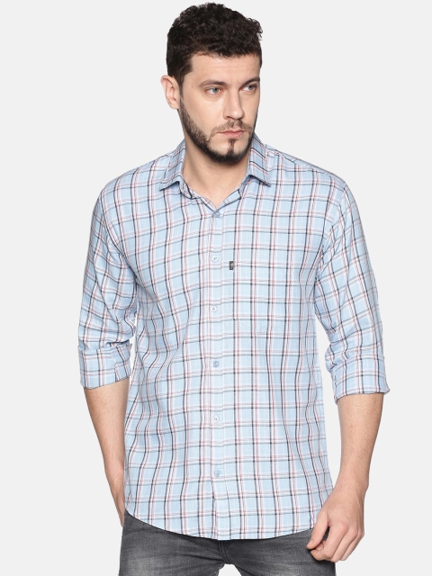 

LEVIZO Men Blue & Red Regular Fit Checked Pure Cotton Casual Shirt