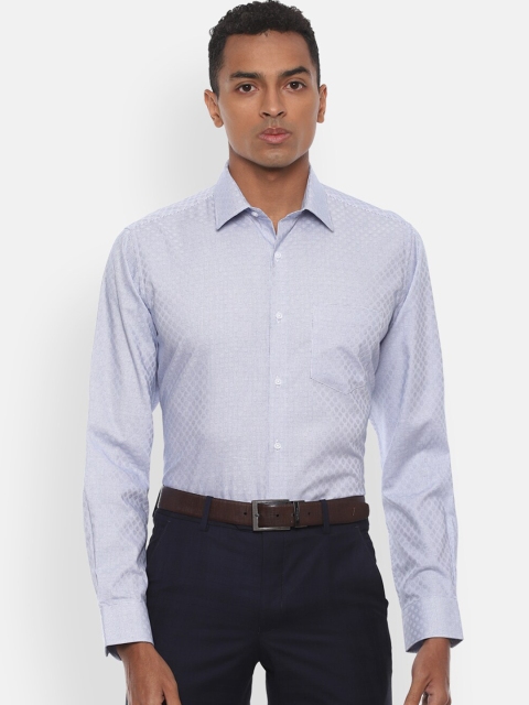 

Van Heusen Men White & Navy Blue Regular Fit Checked Formal Cotton Shirt