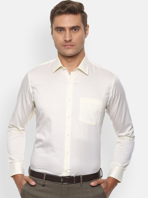 

Van Heusen Men Cream-Coloured Slim Fit Self Design Formal Cotton Shirt