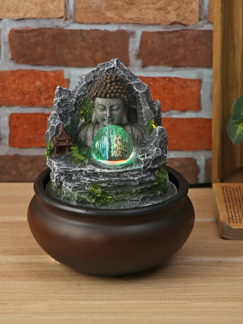 

House Of Accessories Grey & Brown Buddha Power Operated Water Fountain With Light
