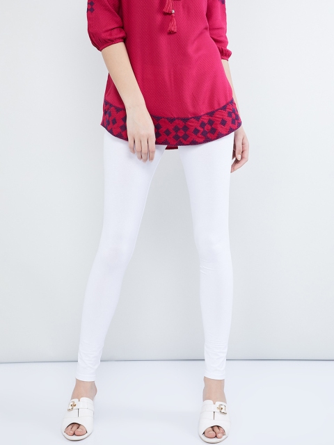 

max Women White Solid Ankle-Length Leggings