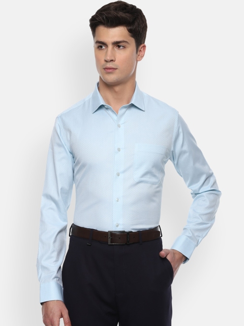 

Van Heusen Men Blue Slim Fit Self Design Cotton Formal Shirt