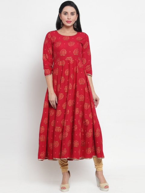 

Purple State Women Red Floral Printed Anarkali Kurta