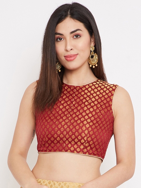 

TULIP 21 Women Maroon & Gold-Coloured Woven-Design Silk Saree Blouse