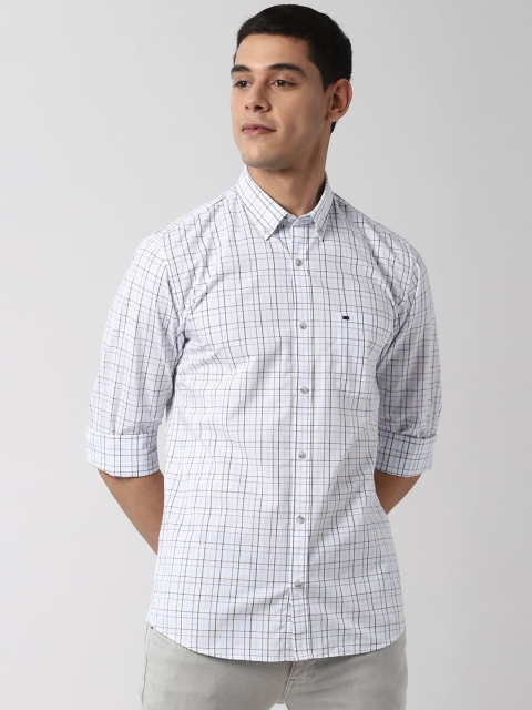 Peter England Casuals Men White & Grey Slim Fit Checked Casual Shirt