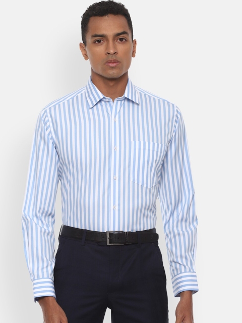 

Van Heusen Men White & Blue Regular Fit Striped Cotton Formal Shirt