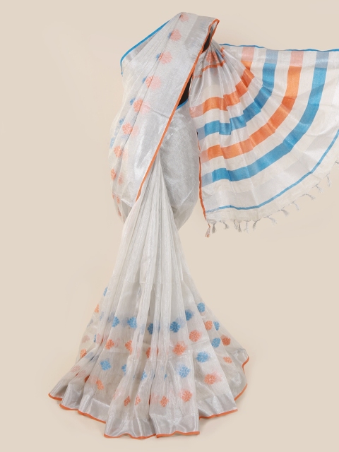 

Pothys Silver-Toned Woven Design Linen Blend Saree