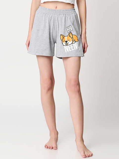 

Bewakoof Women Grey Printed Lounge Shorts