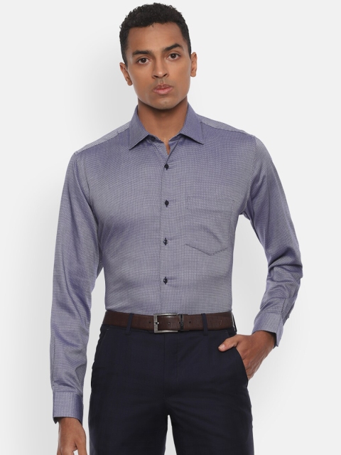 

Van Heusen Men Navy Blue Regular Fit Self Design Formal Cotton Shirt