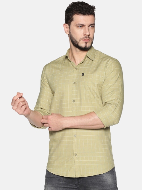 

LEVIZO Men Olive Green Regular Fit Checked Cotton Casual Shirt