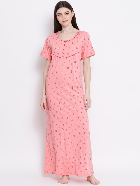 

Kanvin Peach-Coloured & Green Printed Nightdress