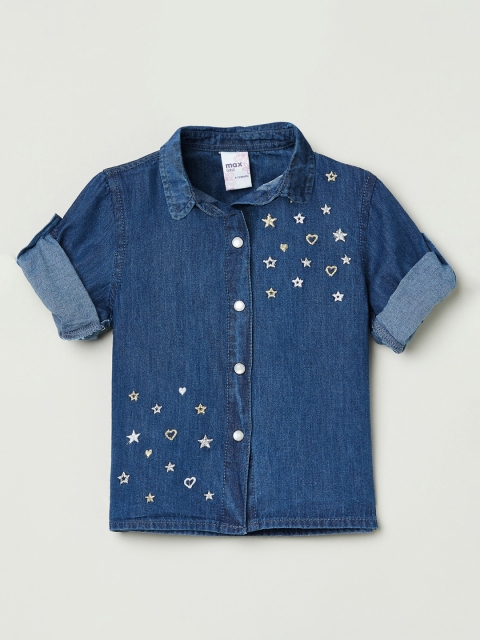 

max Girls Blue Regular Fit Printed Cotton Casual Shirt