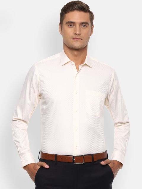 

Van Heusen Men Cream-Coloured Regular Fit Self Design Cotton Formal Shirt